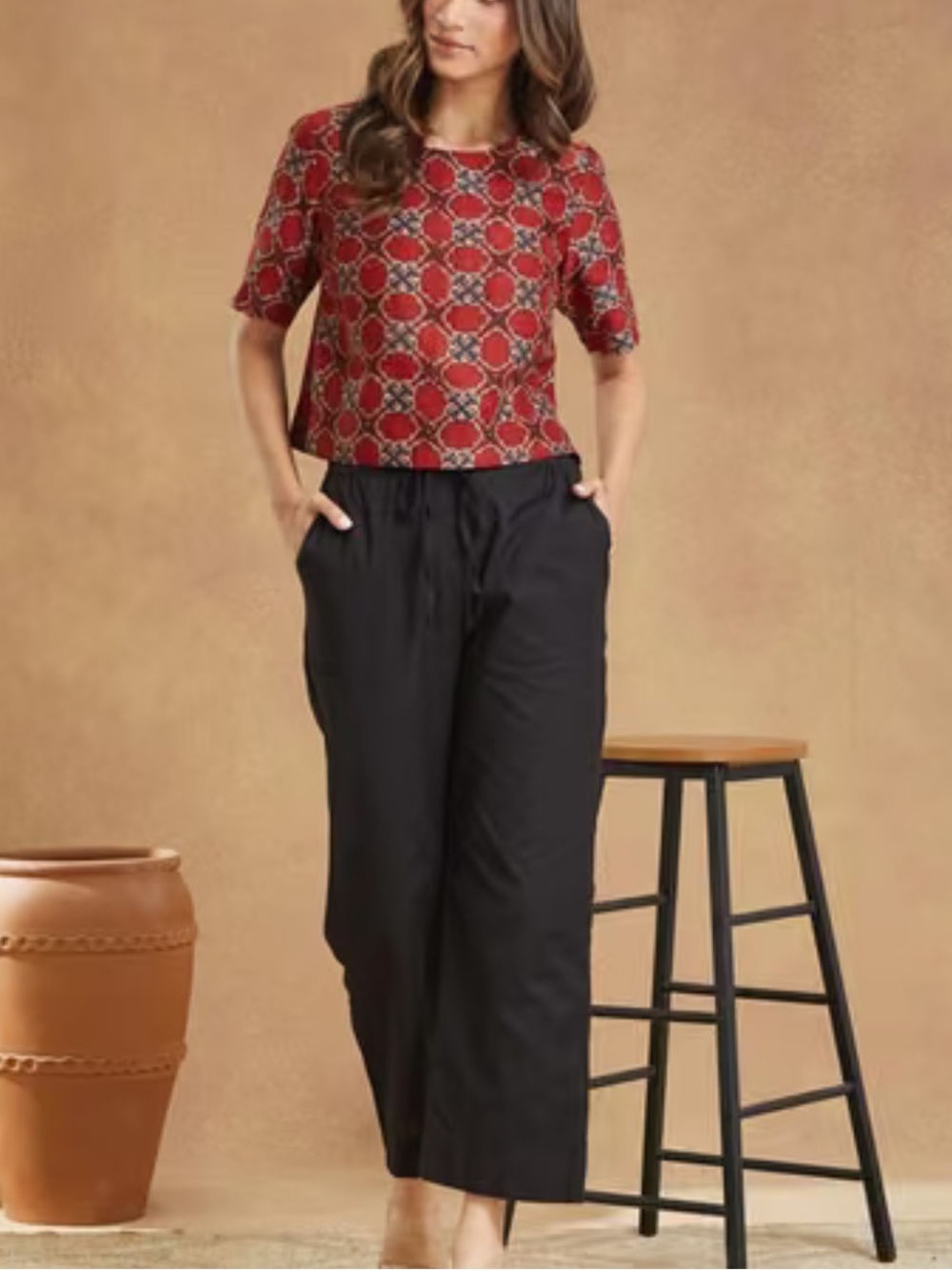 Fabindia 100% Linen Cropped Straight Leg Pants. S